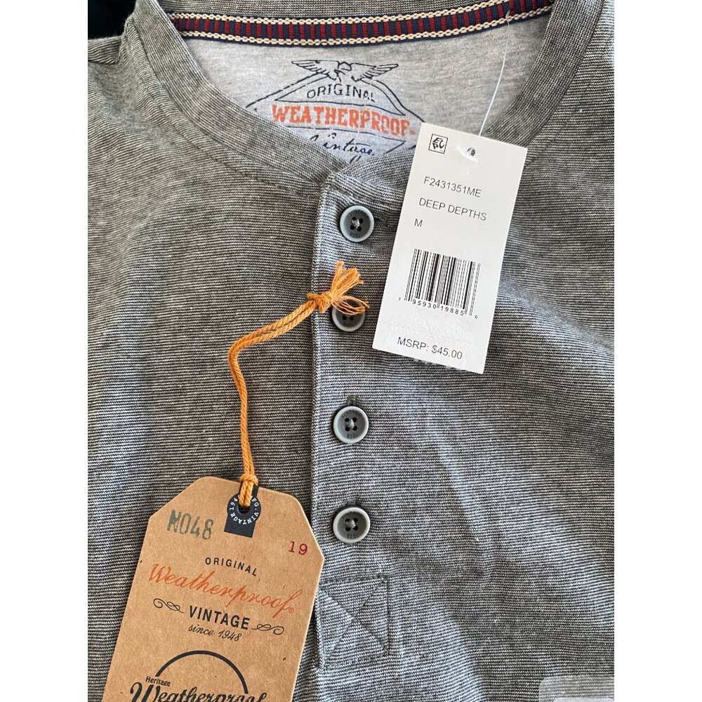 Weatherproof Vintage Mens Stripe Long Sleeve Henley T Shirt Grey Size M NWT - Picture 5 of 6